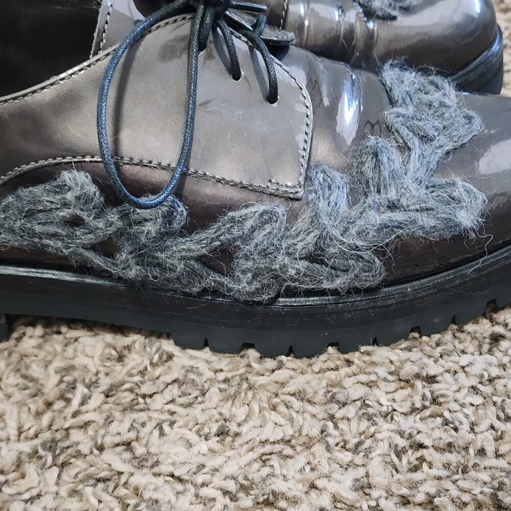 AGL Women's Oxfords Lace-Up Chunky Black Sole 6.5 Metallic Shiny Goth Witchy - Picture 8 of 11